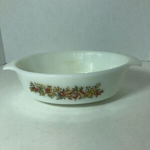 Anchor Hocking Casserole Dish Oval 433 1.5 Qt Vegetable Harvest No Lid Vtg‎ E1